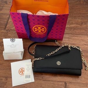 Tory Burch black Robinson chain wallet